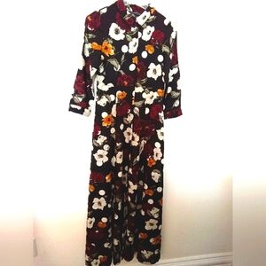 NEW! Zara Women's Beautiful Black Floral Button Up Maxi Dress XS